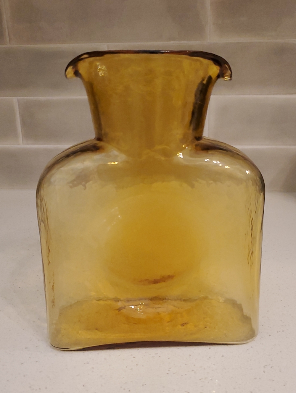 Blenko Double Sided Spout Water Bottle Pitcher Vase Amber Glass